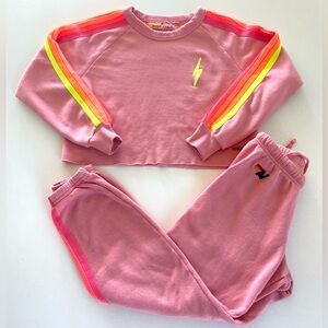 AVIATOR NATION SET Pink w/ Neon Stripes XS Top + Bottoms RARE 🌈